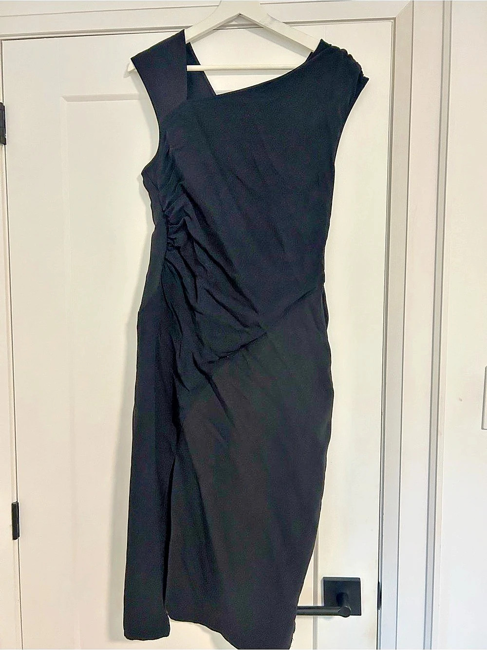 Reiss Black Ruched Midi Dress Size 8 Like New